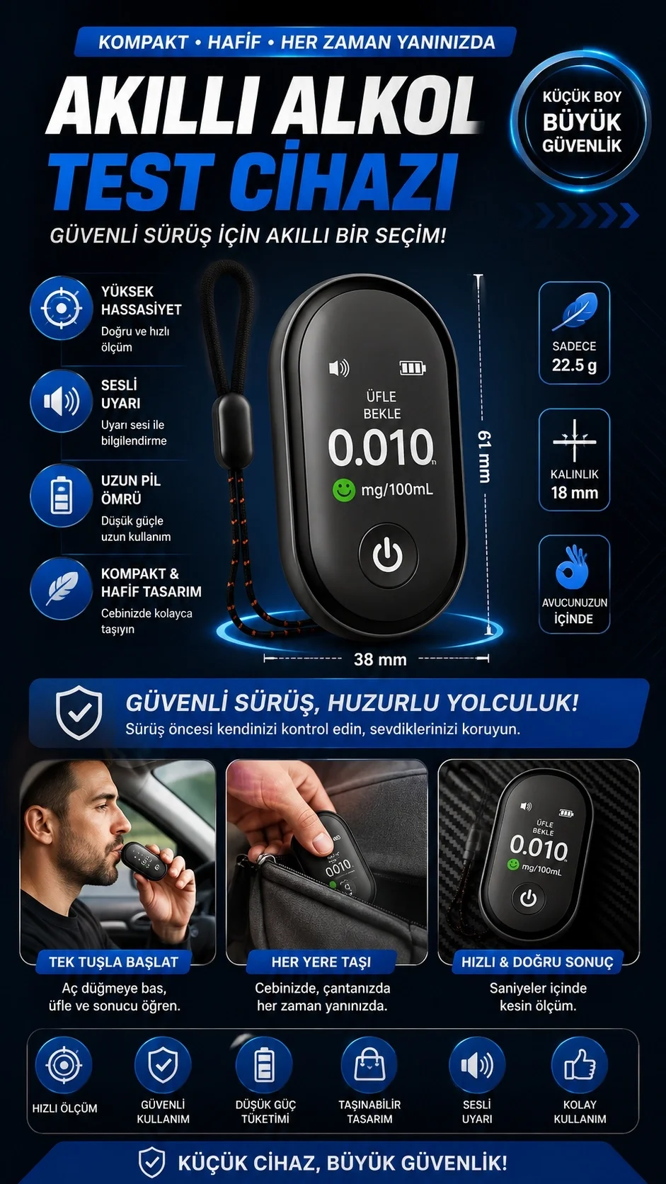 A8 Dijital Alkolmetre Type-C Şarjlı Taşınabilir Nefes Ölçüm Cihazı sesli bilgilendirme görsel 2