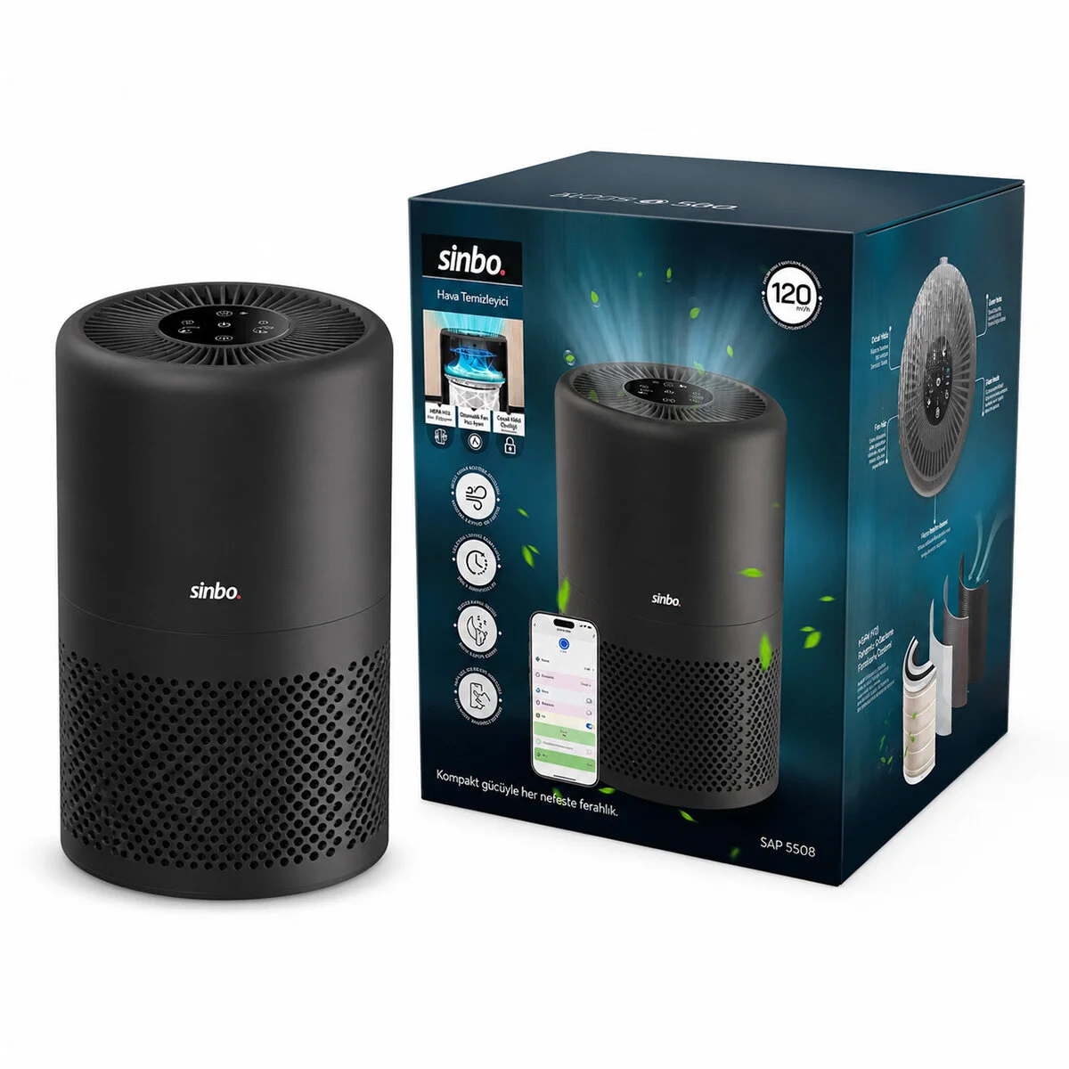 Hava Temizleme Cihazı 3 Kademe Filtreleme Otomatik Fan Uv Aydınlatma Sessiz Uyku Mod Wifi Uzaktan Kontrol SAP-5508 görsel 2