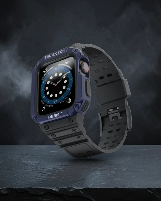 Apple Watch 42mm Kr401 Silikon Kordon - Siyah-mavi