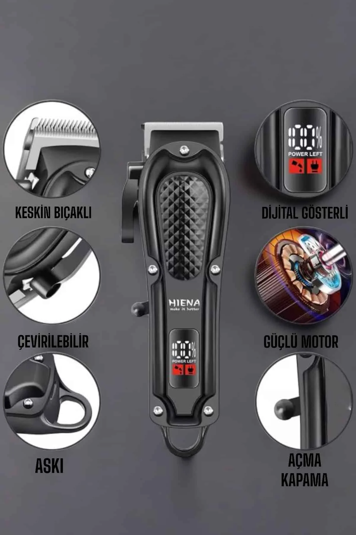 Suya Dayanıklı Tıraş Makinesi Keskin Bıçaklı Dijital Göstergeli Şarjlı görsel 3