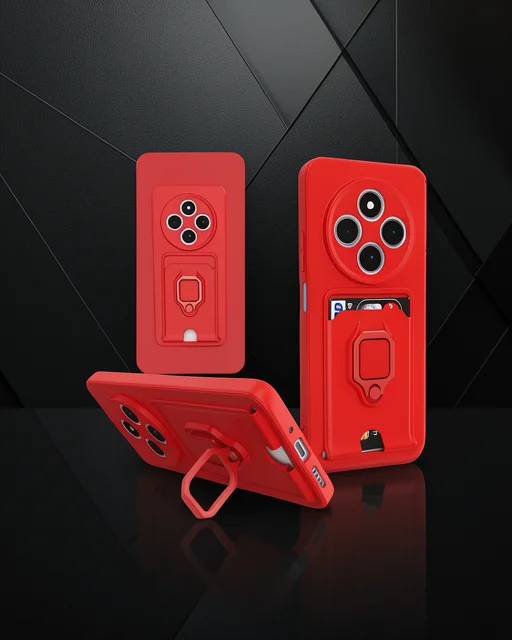 Xiaomi Redmi 14c Kılıf Zuma Kartvizitli Yüzüklü Silikon - Kırmızı