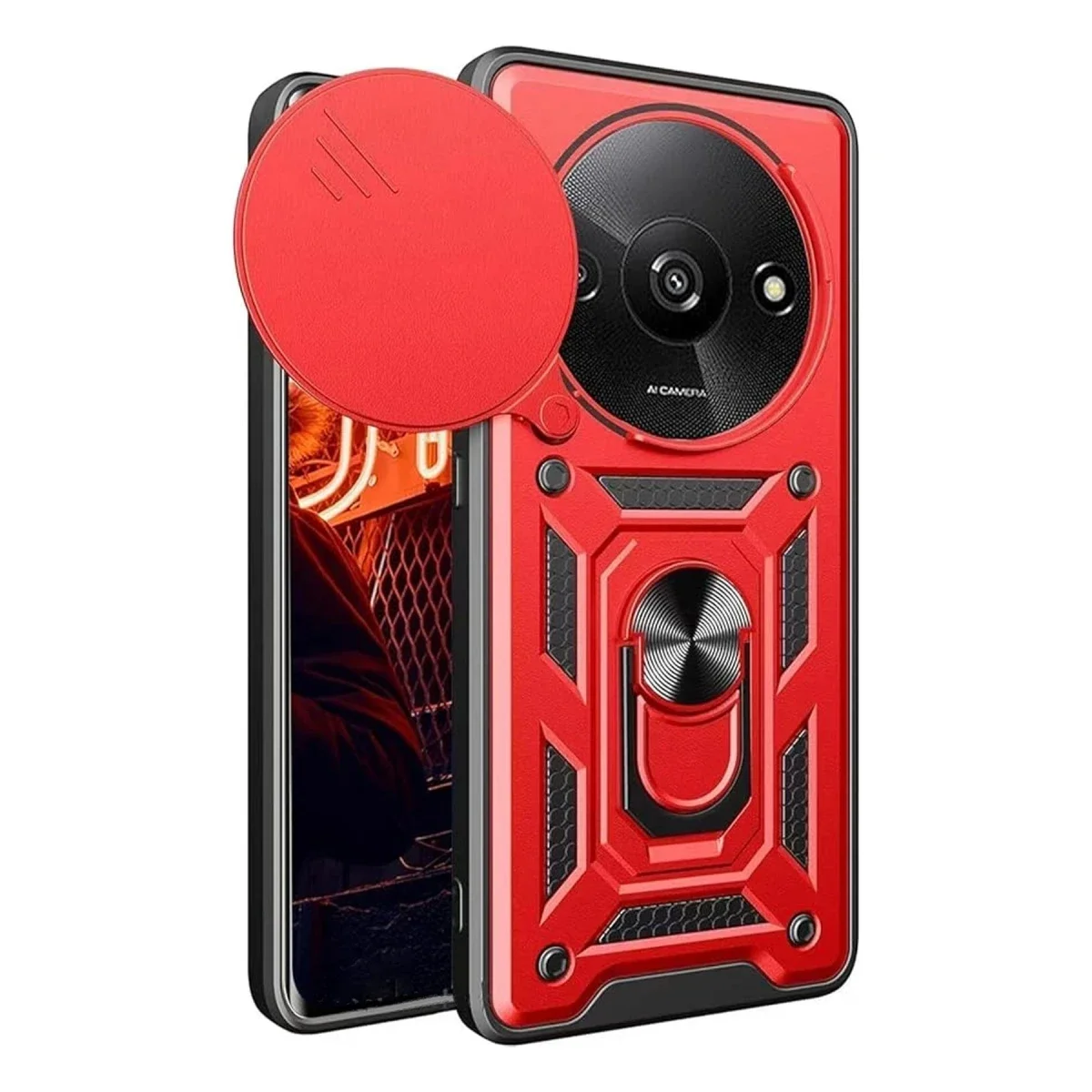 Xiao Red A3 4G Kılıf Pars Lens Yüzüklü Silikon - Kırmızı görsel 3