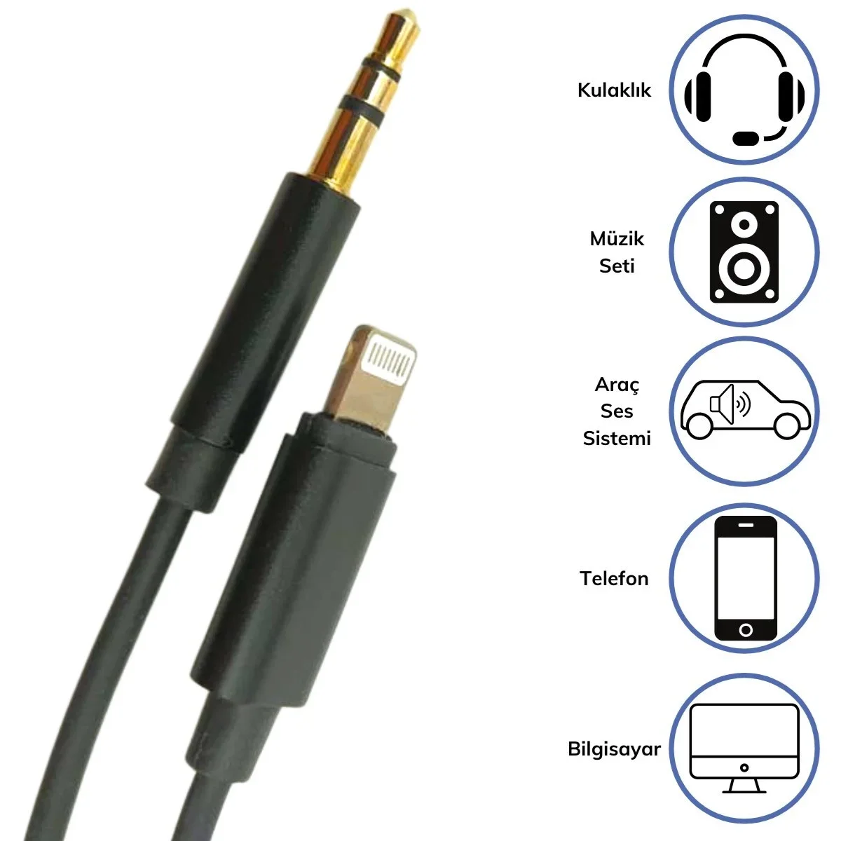 iPhone Lightning Aux Araç Dönüştürücü Ses Kablosu 35 mm Jack Girişli görsel 3