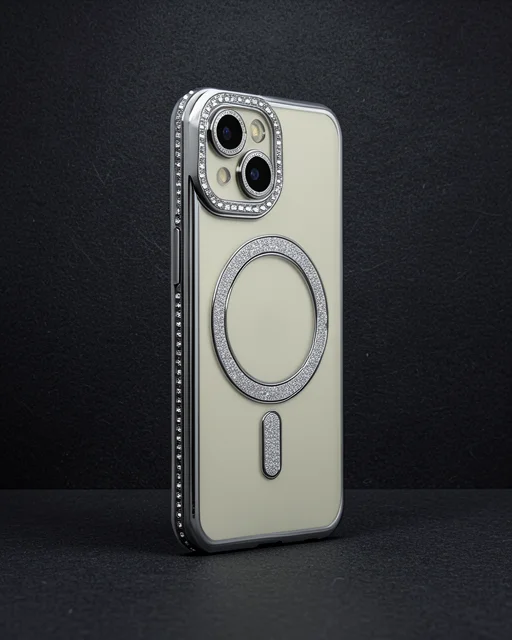 Apple İphone 14 Kılıf Joke Simli Magneticsafe Kılıf - Gri