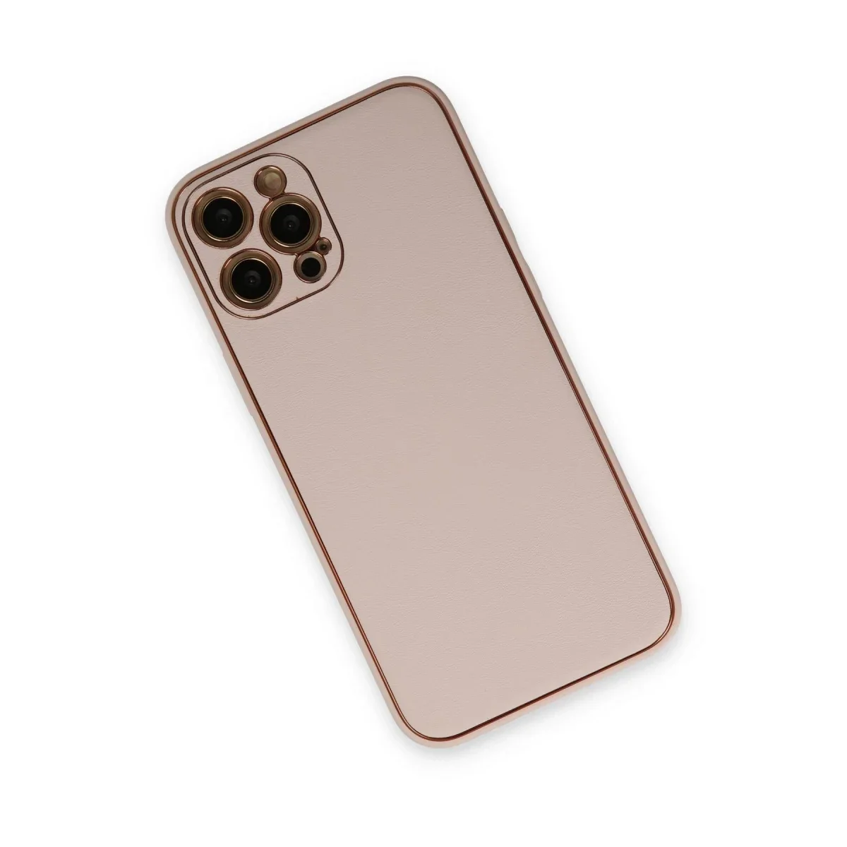 Apple iPhone 12 Pro Kılıf Coco Deri Silikon Kapak - Pudra görsel 3