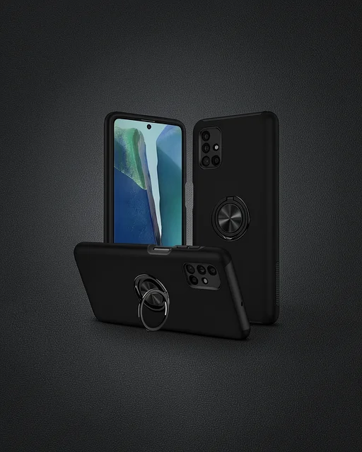 Samsung Galaxy M51 Kılıf Elit Yüzüklü Kapak - Siyah