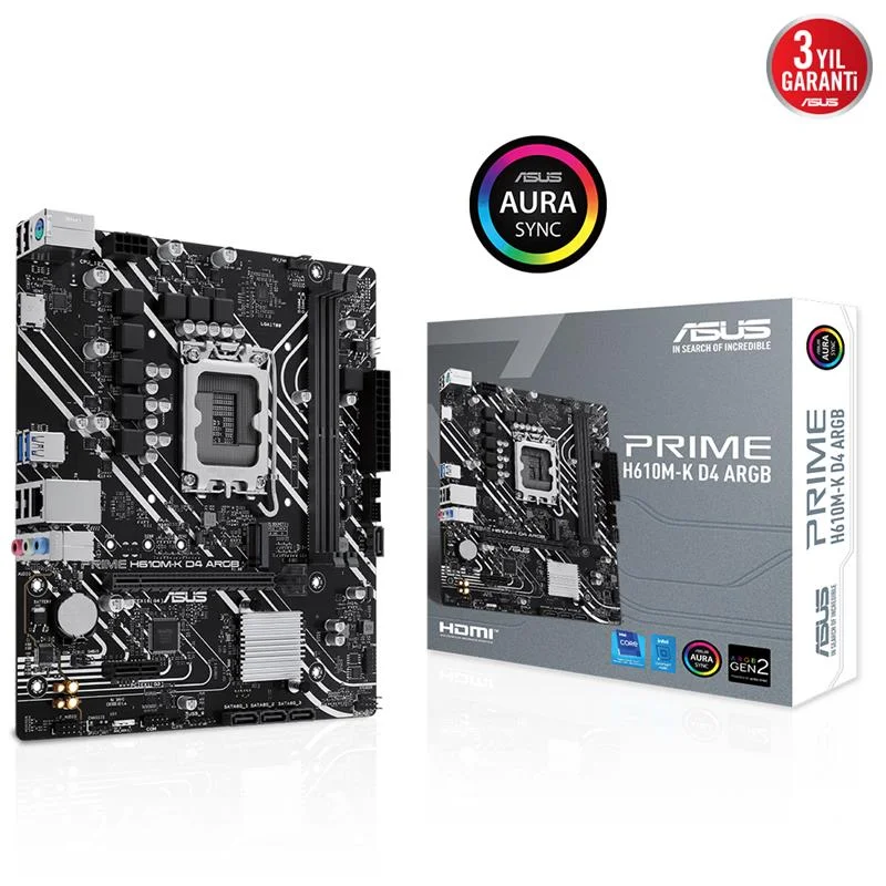 Prıme H610M-K D4 Argb DDR4 3200MHZ 1XHDMI 1XM.2 Usb 3.2 Matx 1700P (12./ 13. Ve 14. Nesil İşlemci Uyumlu)