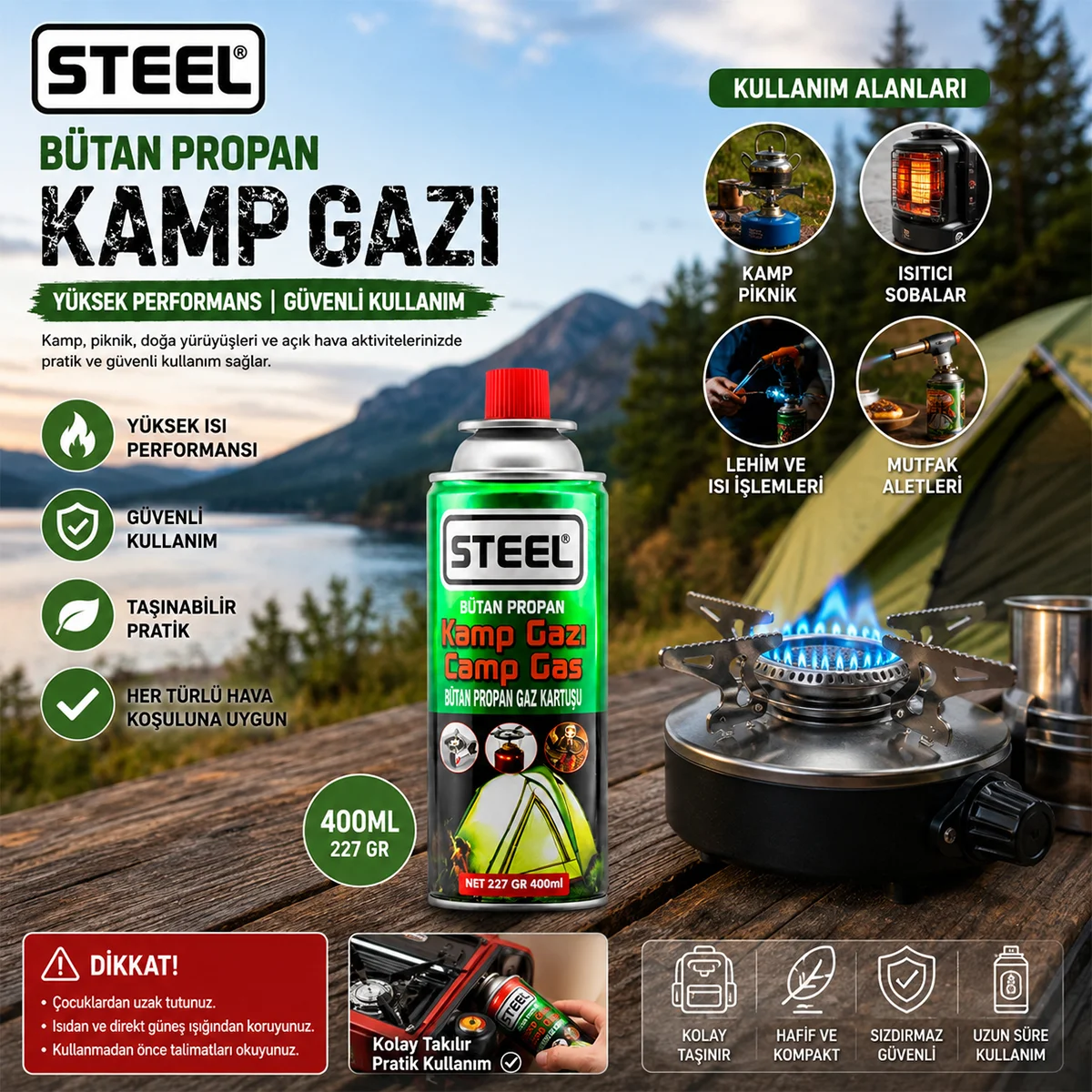 Bütan Gaz Kartuşu 220g & 400ml - Piknik ve Kamp görsel 3