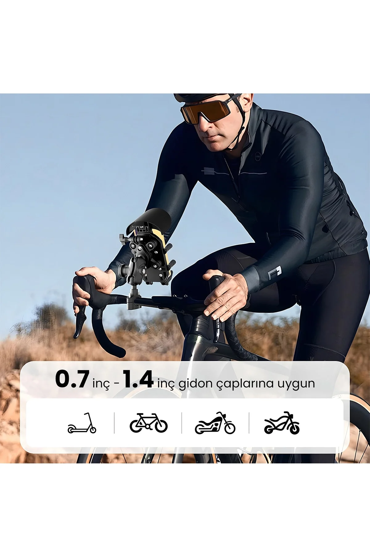 Gidon Bağlantılı Güneş ve Yağmur Korumalı 360° Derece Ayarlanabilir Motosiklet Bisiklet Telefon Tutucu görsel 5