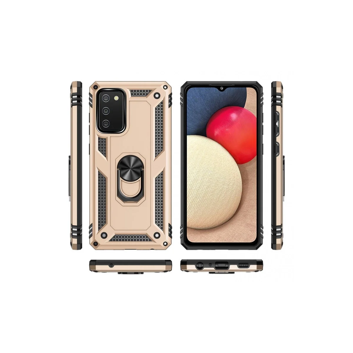 Samsung Galaxy A03s Kılıf Sofya Yüzüklü Silikon Kapak - Gold görsel 3
