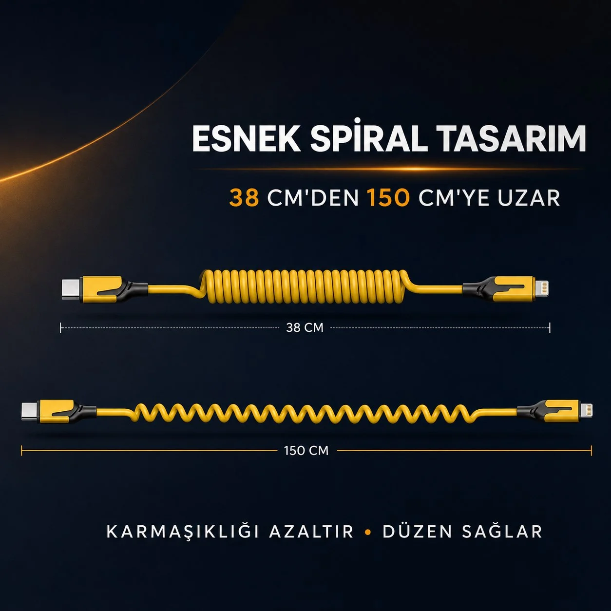 4'ü 1 Arada Esnek Spiral Hızlı Şarj Kablosu, Araç İçi Yaylı Kablo, Type-C ve Lightning Uyumlu Çoklu Şarj Kablosu görsel 5