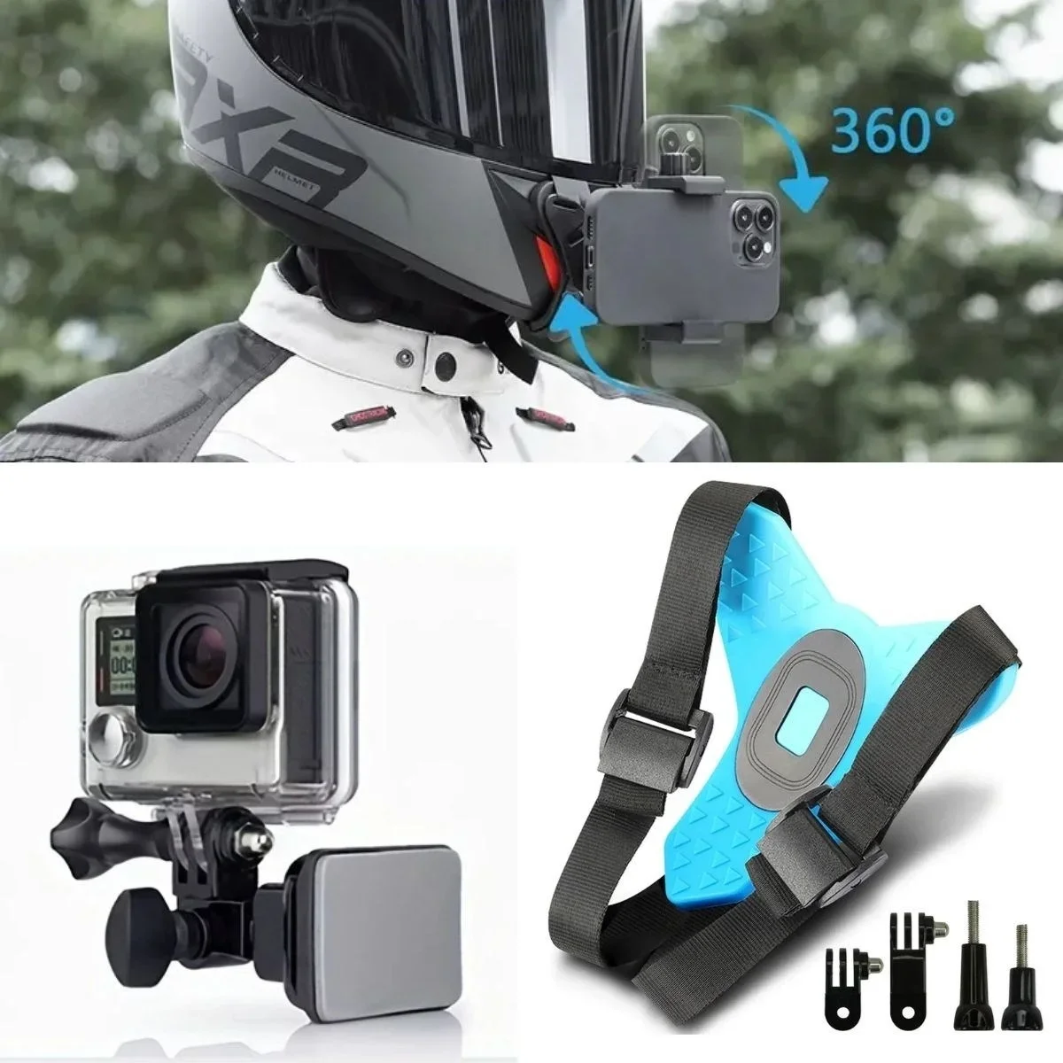 Motorsiklet Kask Önü Takılan Telefon Tutucu Aksiyon Kamerası Takılabilen Aparat görsel 2