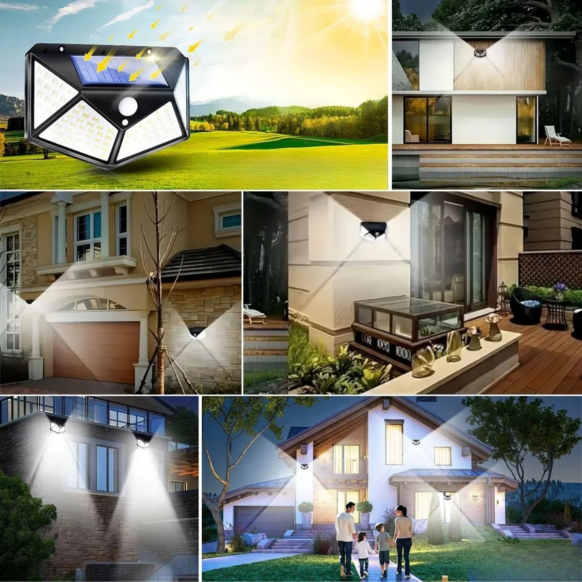 100 Ledli 3 Farklı Aydınlatma Ayarlı Solar Güneş Enerjili Hareket Sensörlü Bahçe Duvar Lambası görsel 3