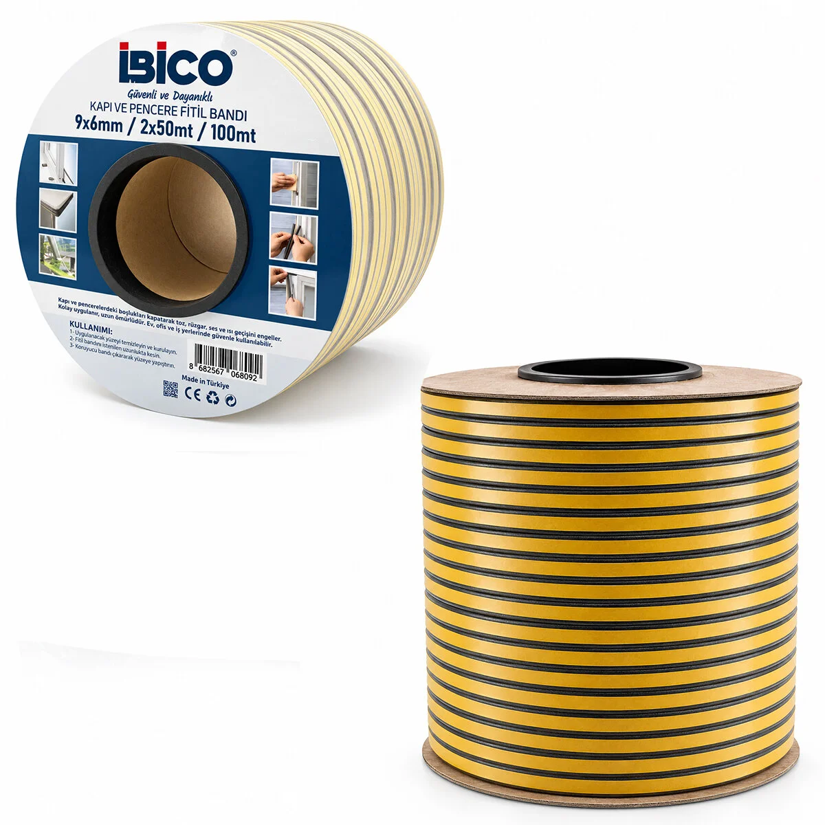 K.rengi 2X50 = 100MT Bobin Fitil Kapı - Pencere Bant D Profil 9X6MM Bandı