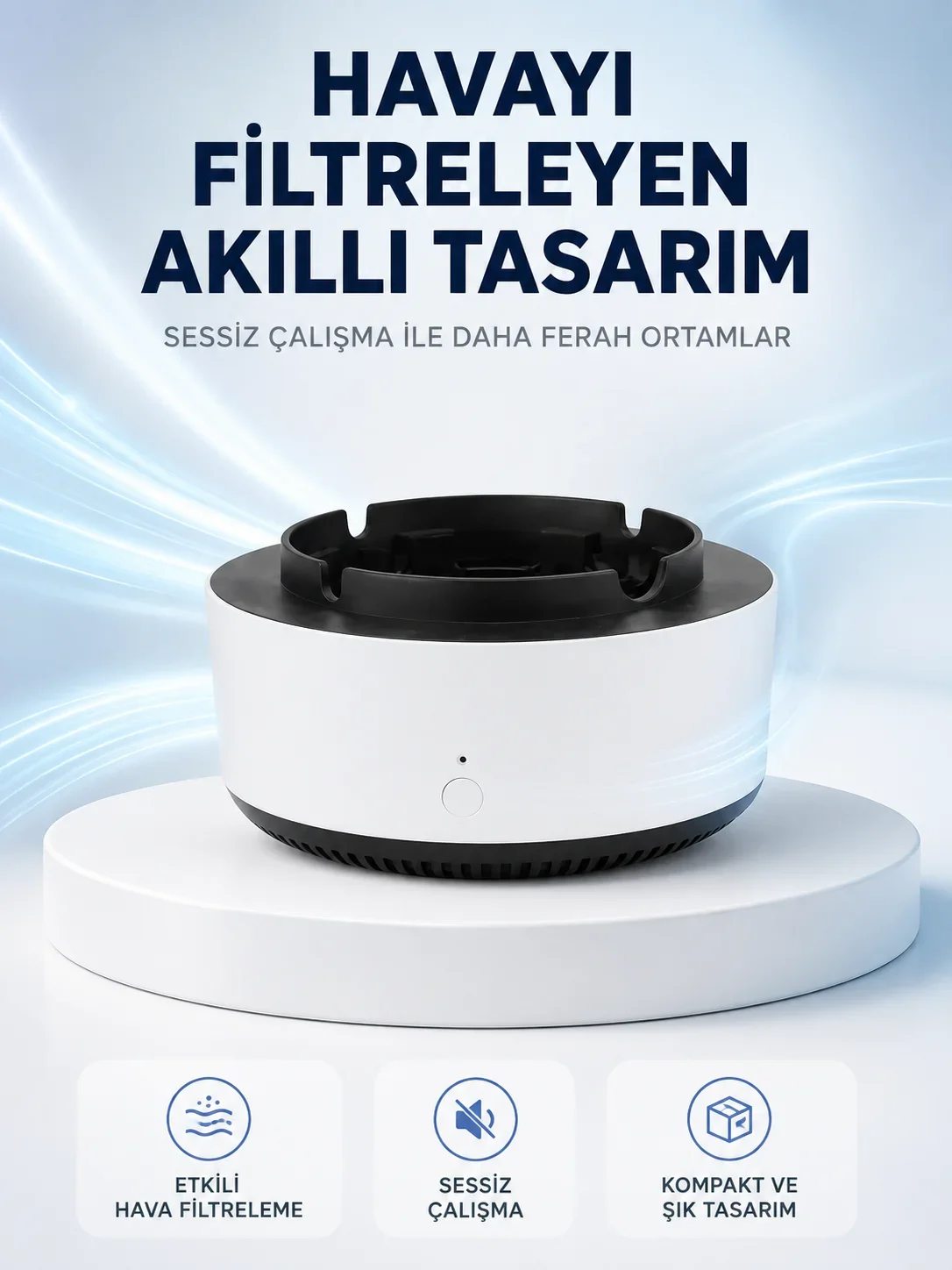 Hava Tezleyici Küllük,Duman Filtreli, Sessiz Çalışan, Şık Tasarım