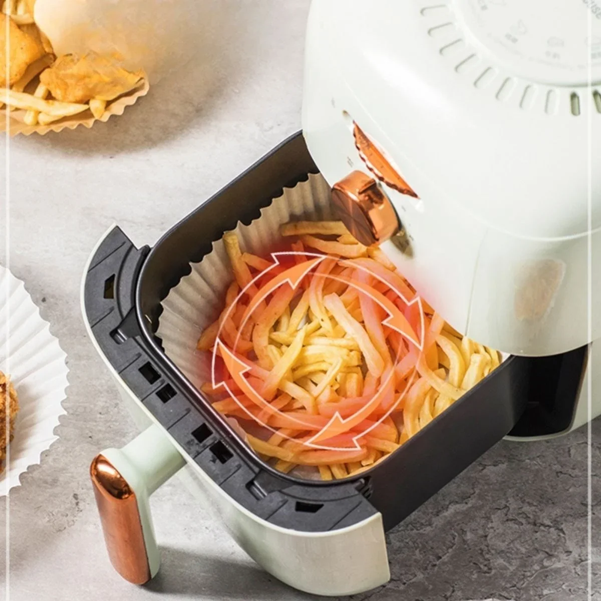 50 Adet 20 cm Air Fryer Pişirme Kağıdı Tek Kullanımlık Yağ Geçirmez Yuvarlak Tabak Model PVC görsel 2