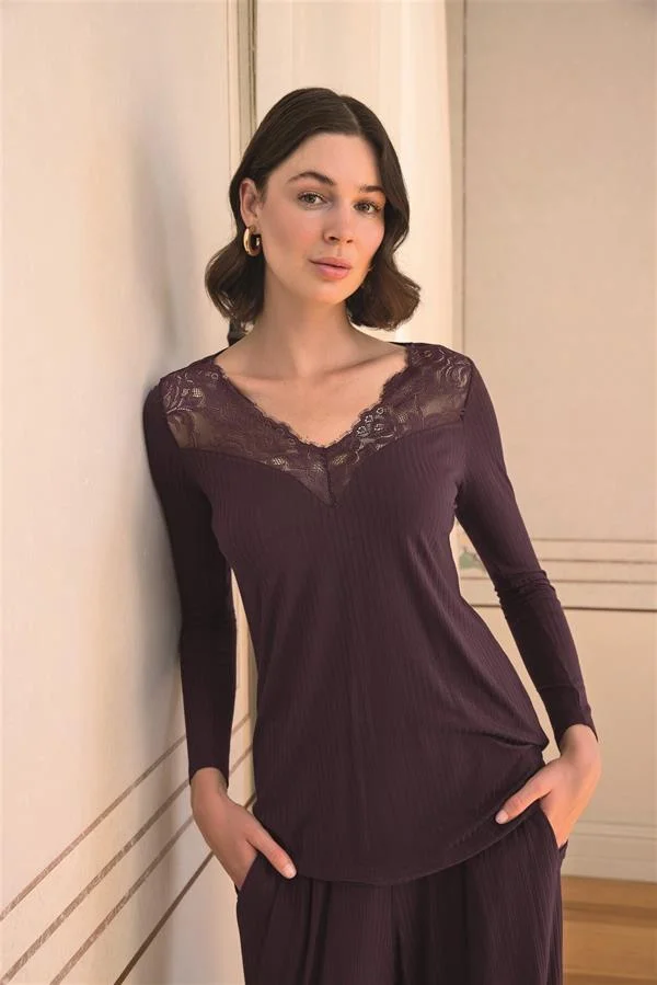 Uzun Kollu ve Dantelli Pijama Takımı görseli