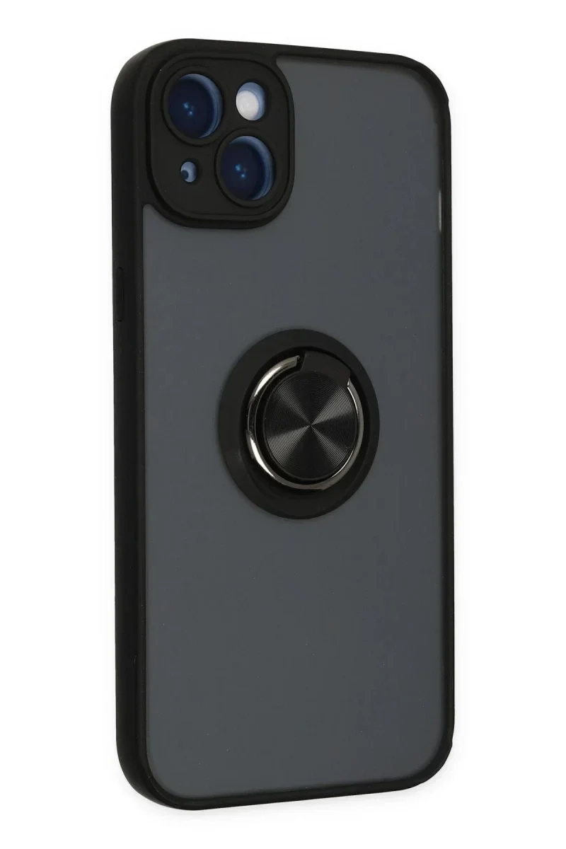Apple iPhone 14 Kılıf Montreal Yüzüklü Silikon Kapak - Siyah görsel 2