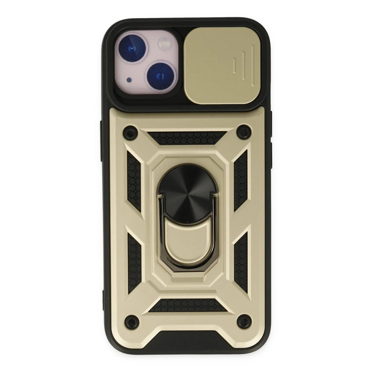 Apple İphone 14 Kılıf Pars Lens Yüzüklü Silikon - Gold