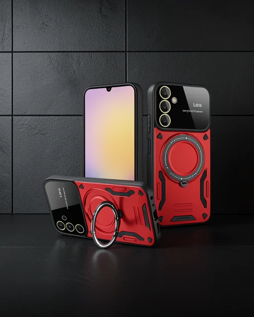 Samsung Galaxy S25 Kılıf Joy Lens Standlı Kapak - Kırmızı