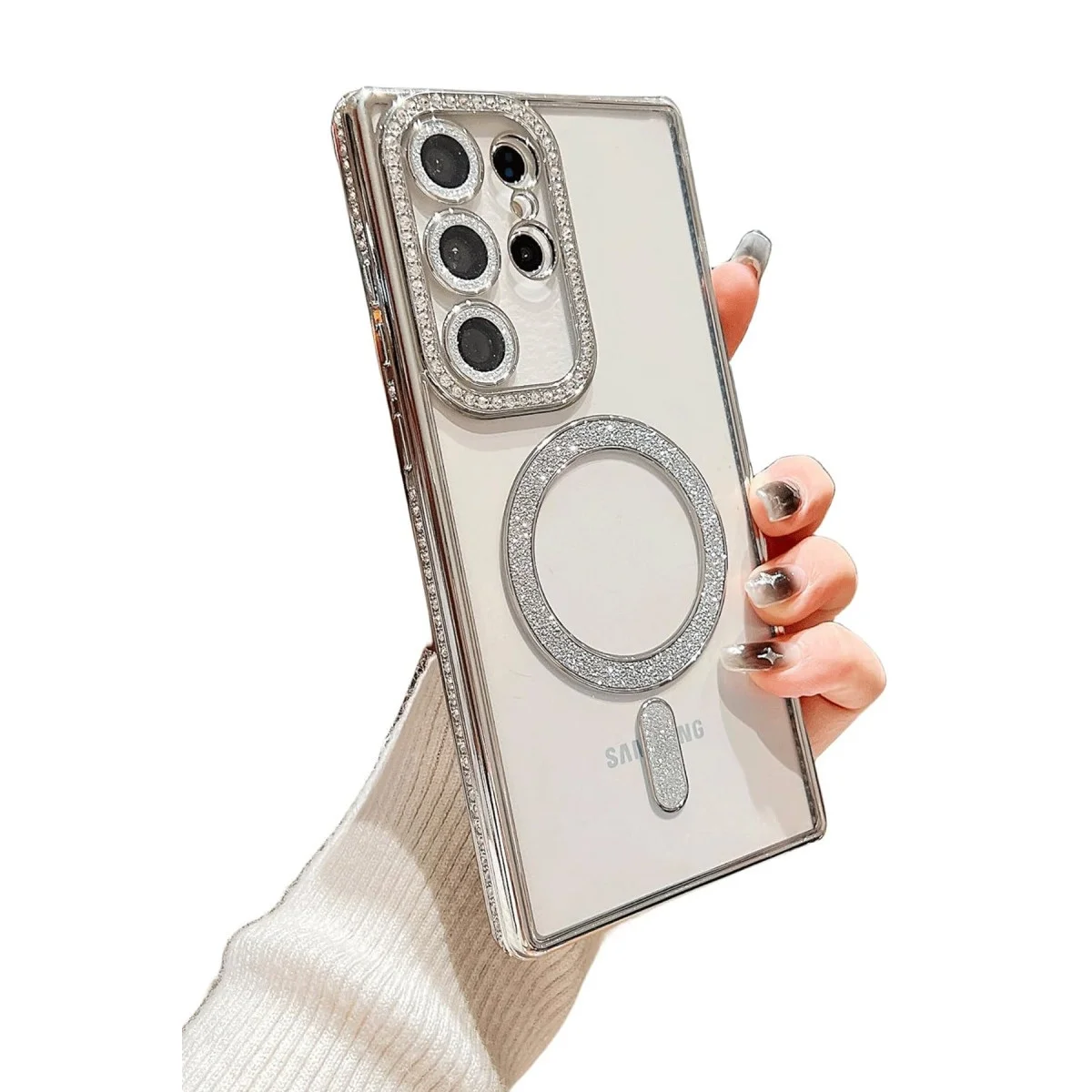Samsung Galaxy S24 Ultra Kılıf Joke Simli Magneticsafe Kılıf - Siyah görsel 3