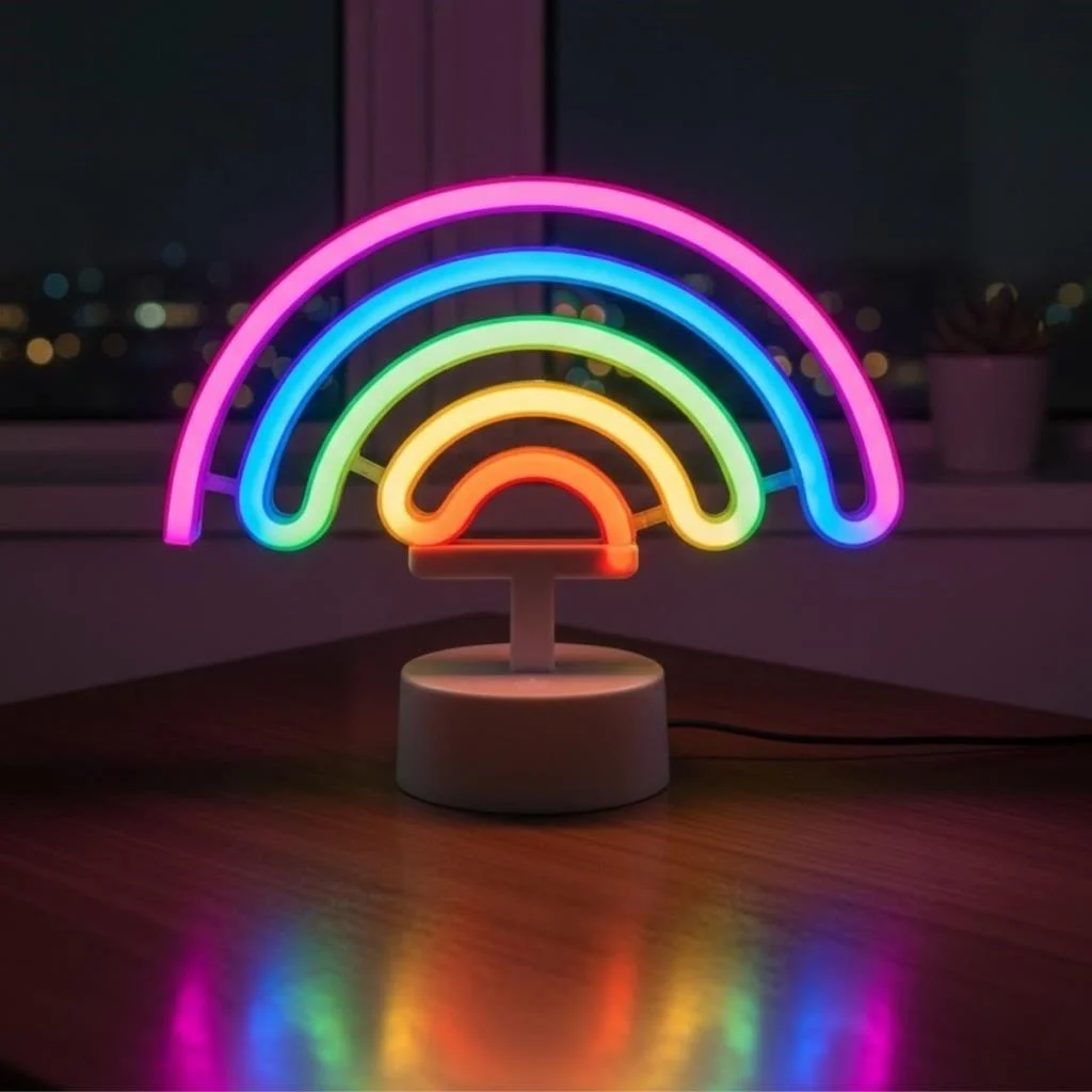 Plastik Gökkuşağı Neon LED Işık – Dekoratif Renkli Masaüstü ve Ambiyans Aydınlatması görsel 5