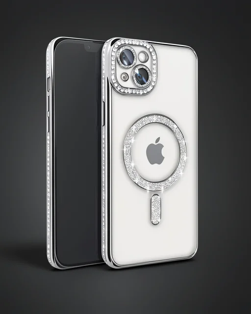 Apple İphone 15 Kılıf Joke Simli Magneticsafe Kılıf - Gümüş