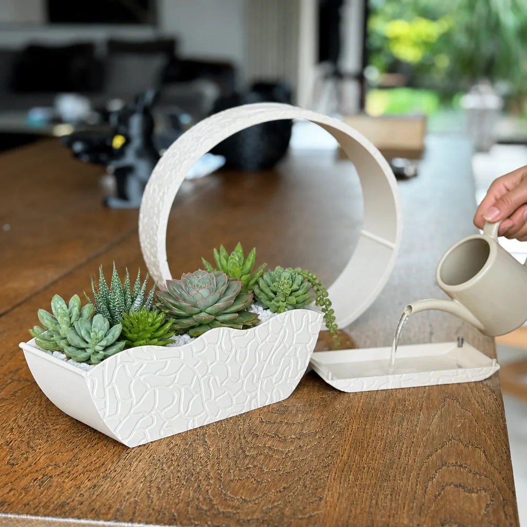 3D Baskı Self-Watering Planter - Kendi Kendini Sulayan Saksı-Beyaz görsel 2