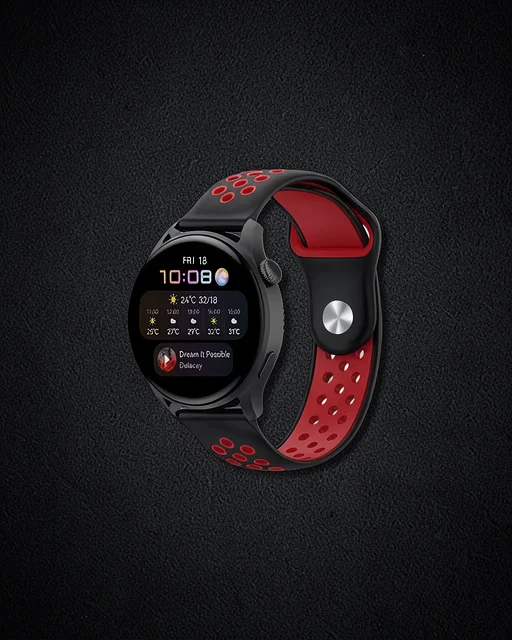 Watch 20mm Spor Delikli Kordon - Siyah-kırmızı