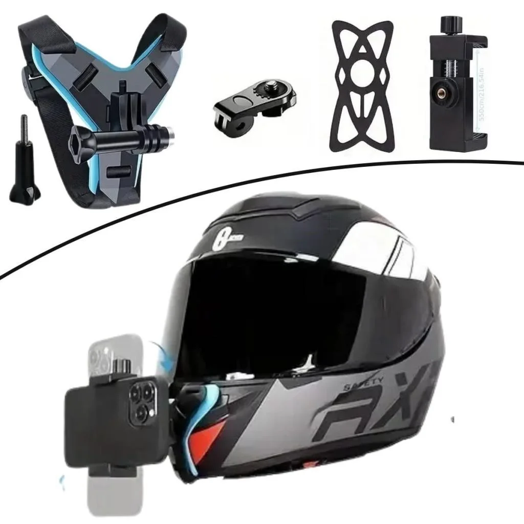 Motorsiklet Kask Önü Takılan Telefon Tutucu Aksiyon Kamerası Takılabilen Aparat görsel 5