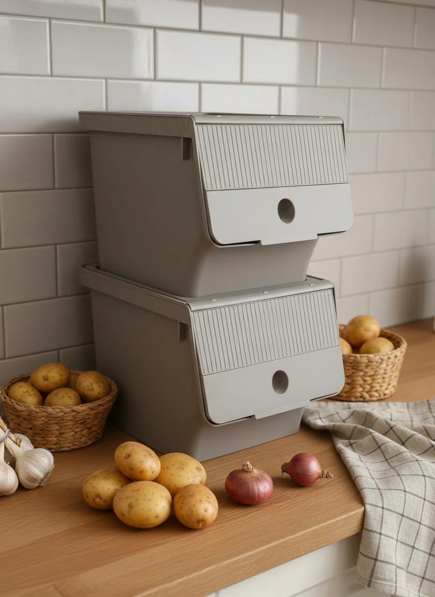 Vizon 2'Li 13,5 LT Modubox Kayar Kapaklı Saklama Kabı & Patates Soğan Kovası & Erzak Kutusu