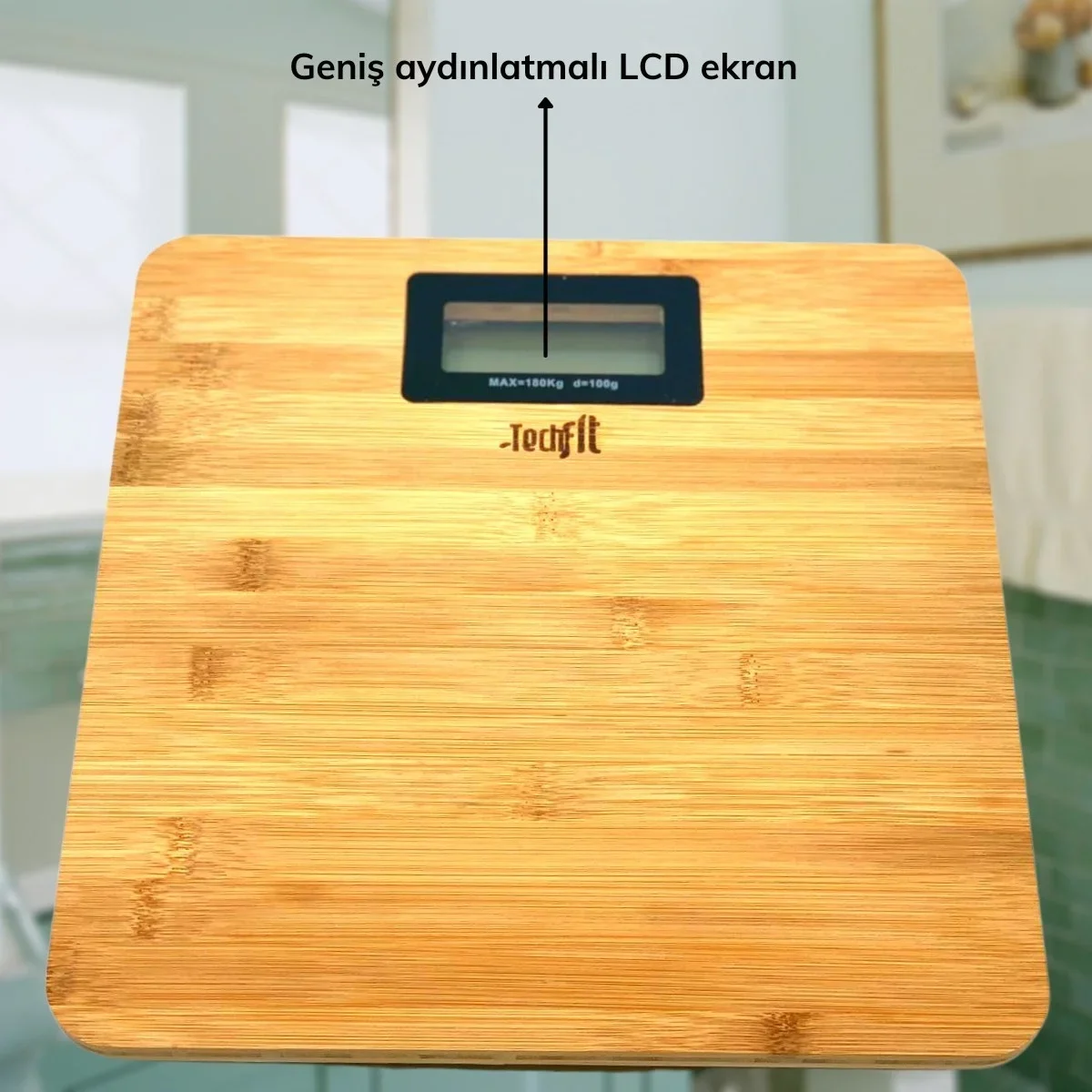 Techfit Bambu Banyo Baskülü Yüksek Hassasiyetli Darbelere Dijital Dayanıklı Terazi Tf 1065 M görsel 2