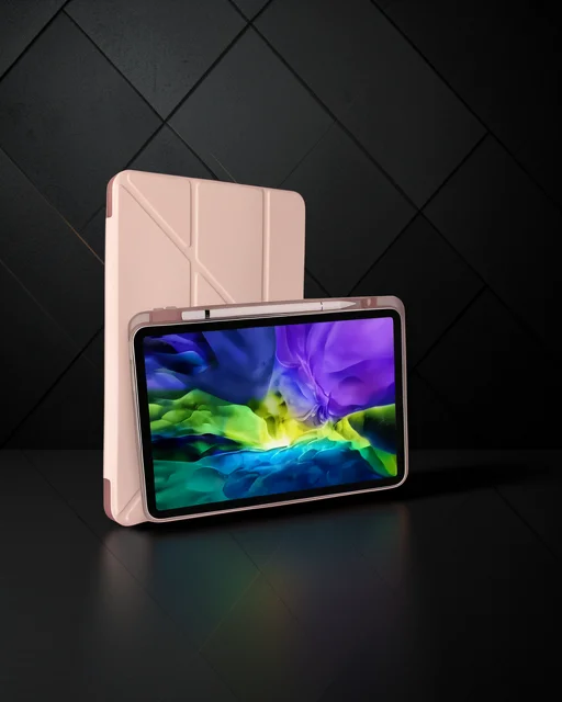 Apple İpad Pro 11 (2021) Kılıf Kalemlikli Hugo Tablet Kılıfı - Rose Gold