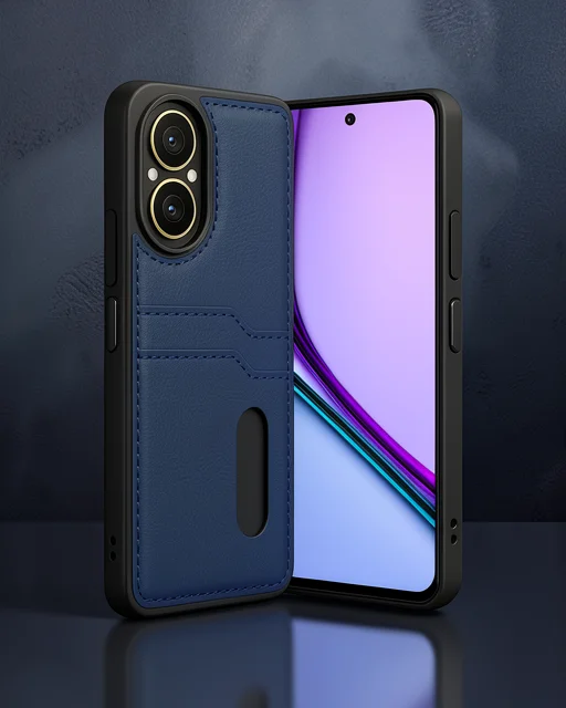 Realme 12 Lite Kılıf Sara Kartvizitli Deri Kılıf - Lacivert