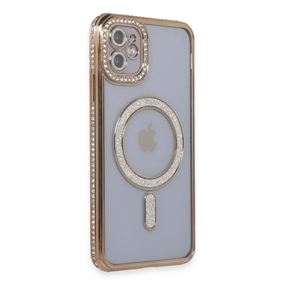 Apple iPhone 11 Kılıf Joke Simli Magneticsafe Kılıf - Gold