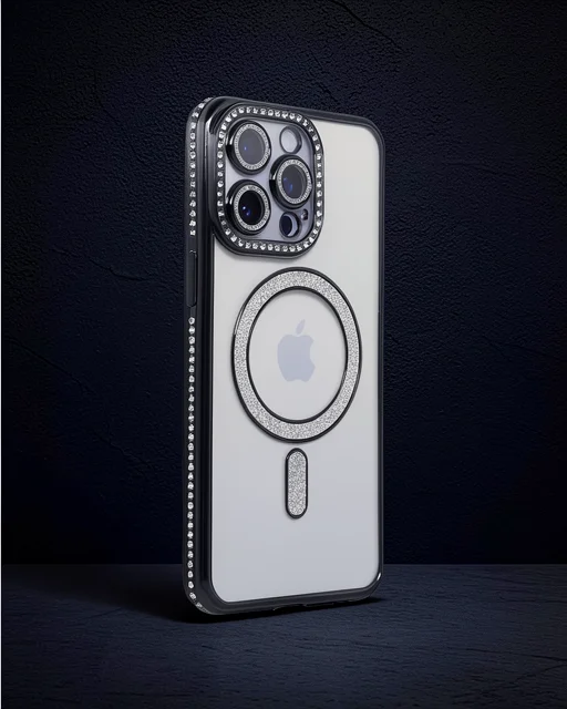 Apple İphone 15 Pro Kılıf Joke Simli Magneticsafe Kılıf - Siyah