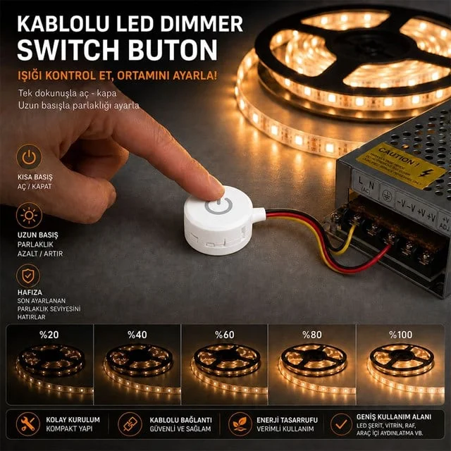 PM-30775 5V DC 13mm Gömme Dokunmatik LED Dimmer Kontrolcüsü Switch Buton Siyah görsel 2