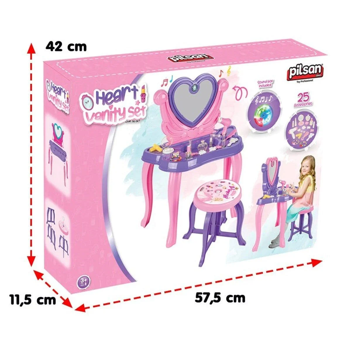 06 047 Kalp Makyaj Masası Mor -Pilsan Oyuncak görsel 4