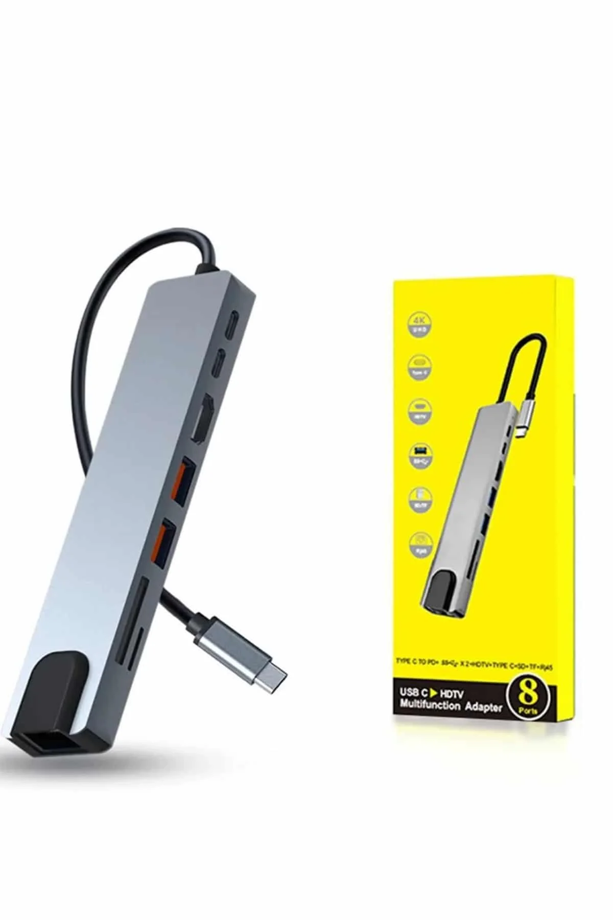 8 Portlu Macbook Çevirici Type C Hub SD TF USB Çoğaltıcı Ethernet görsel 4