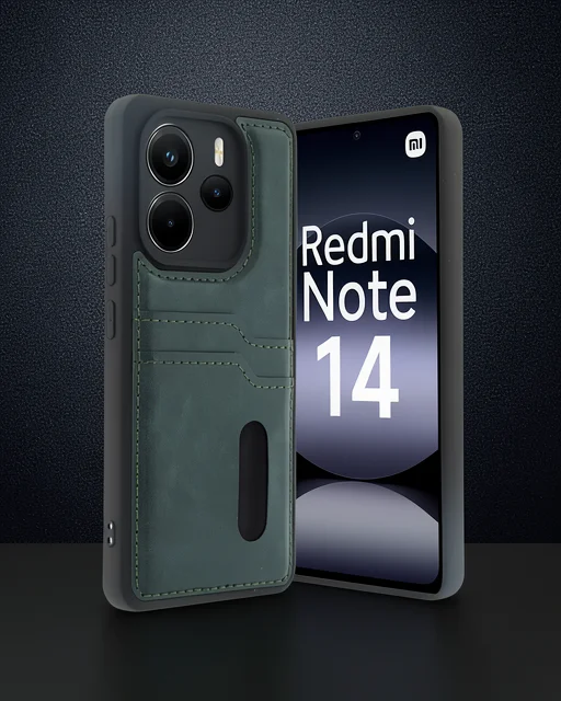 Xiaomi Redmi Note 14 4g Kılıf Sara Kartvizitli Deri Kılıf - Koyu Yeşil