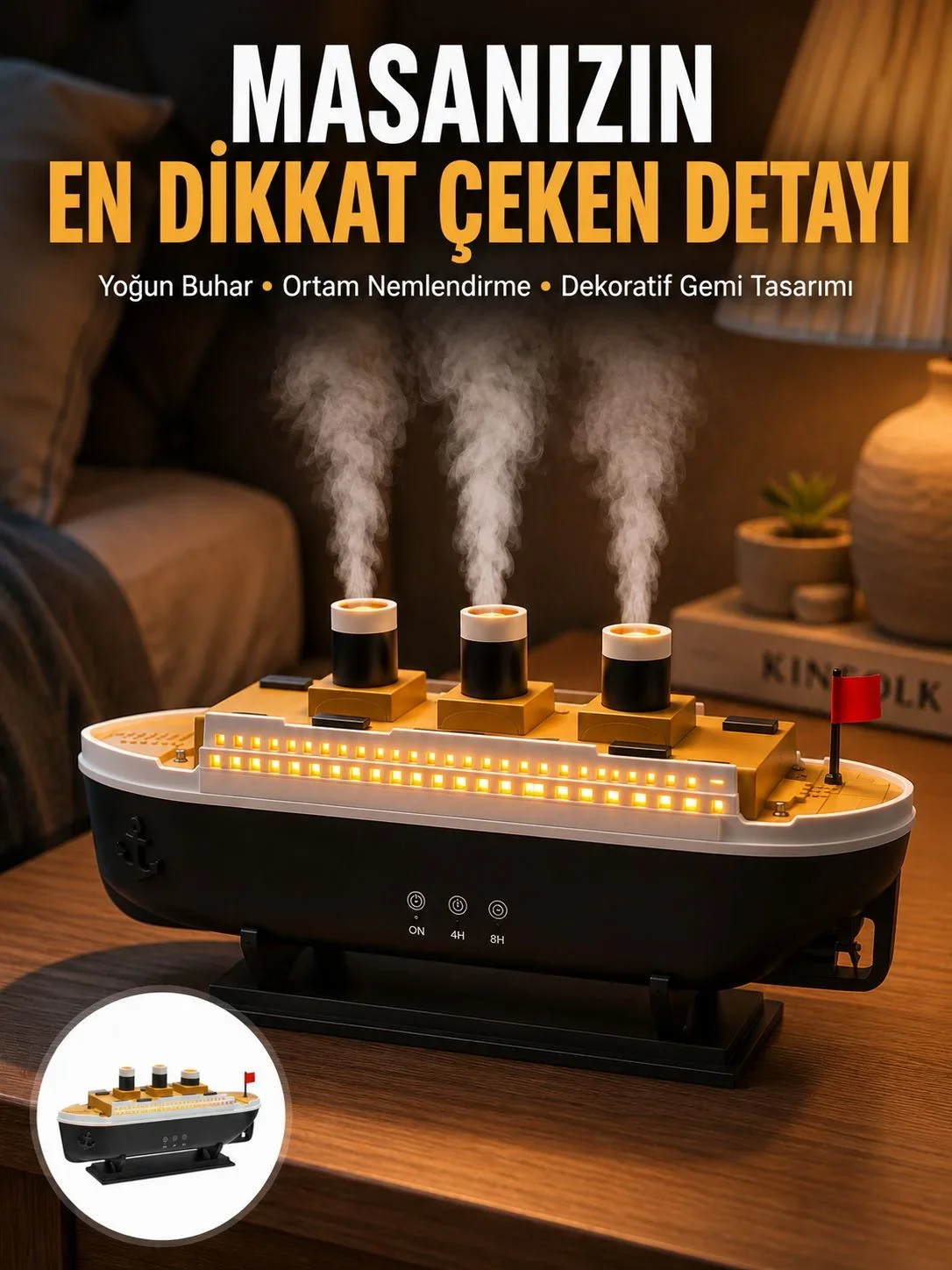 7 Renk Ortam Işıklı Dekoratif Ge Tasarım Hava Nemlendirici Difüzör Yeni Nesil