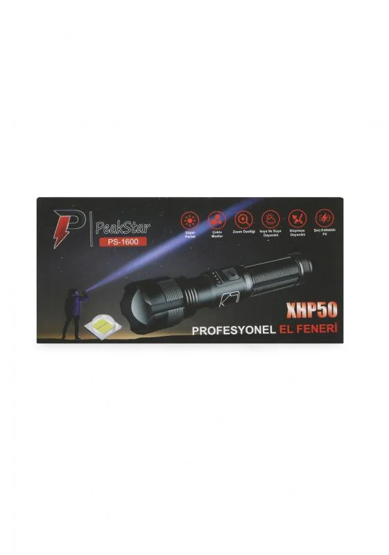 PS-1600 Süper Parlak LED Zoomlu 5 Mod Su Geçirmez Profesyonel Şarjlı El Feneri görsel 5