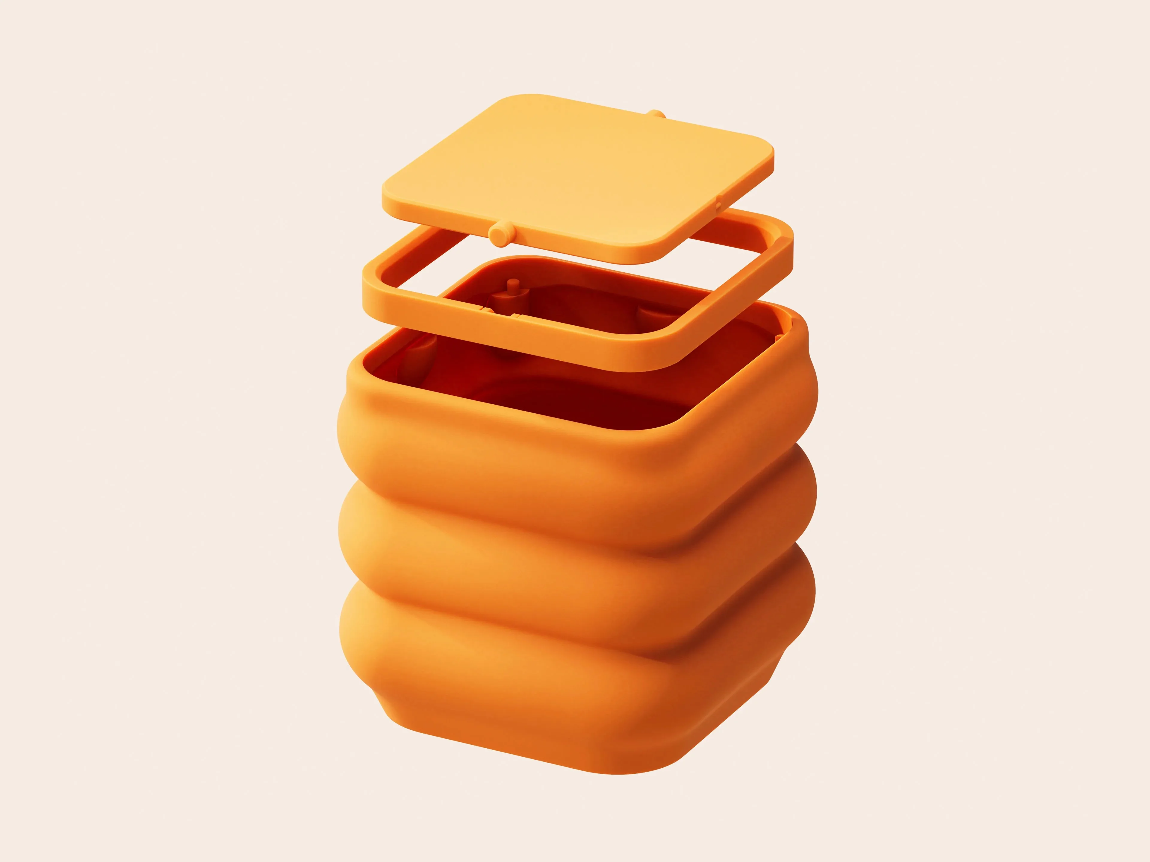 3D Baskı Baklava Formlu Sallanır Kapaklı Çöp Kutusu Büyük Boy Mutfak Banyo Ofis Kovası 157x157x148 mm Turuncu görsel 2