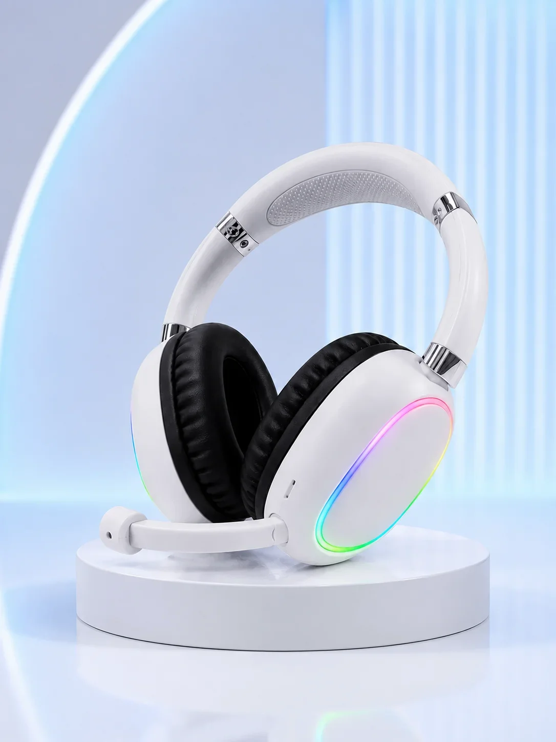 Kablosuz Bluetooth Mikrofonlu Beyaz Kulaklık RGB Işıklı görsel 4