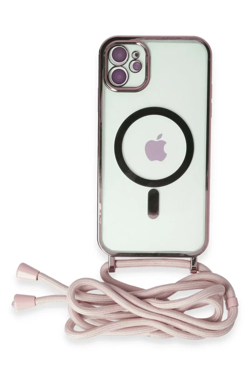 Apple iPhone 11 Kılıf Divo Lazer Askılı Magsafe Kapak - Pembe