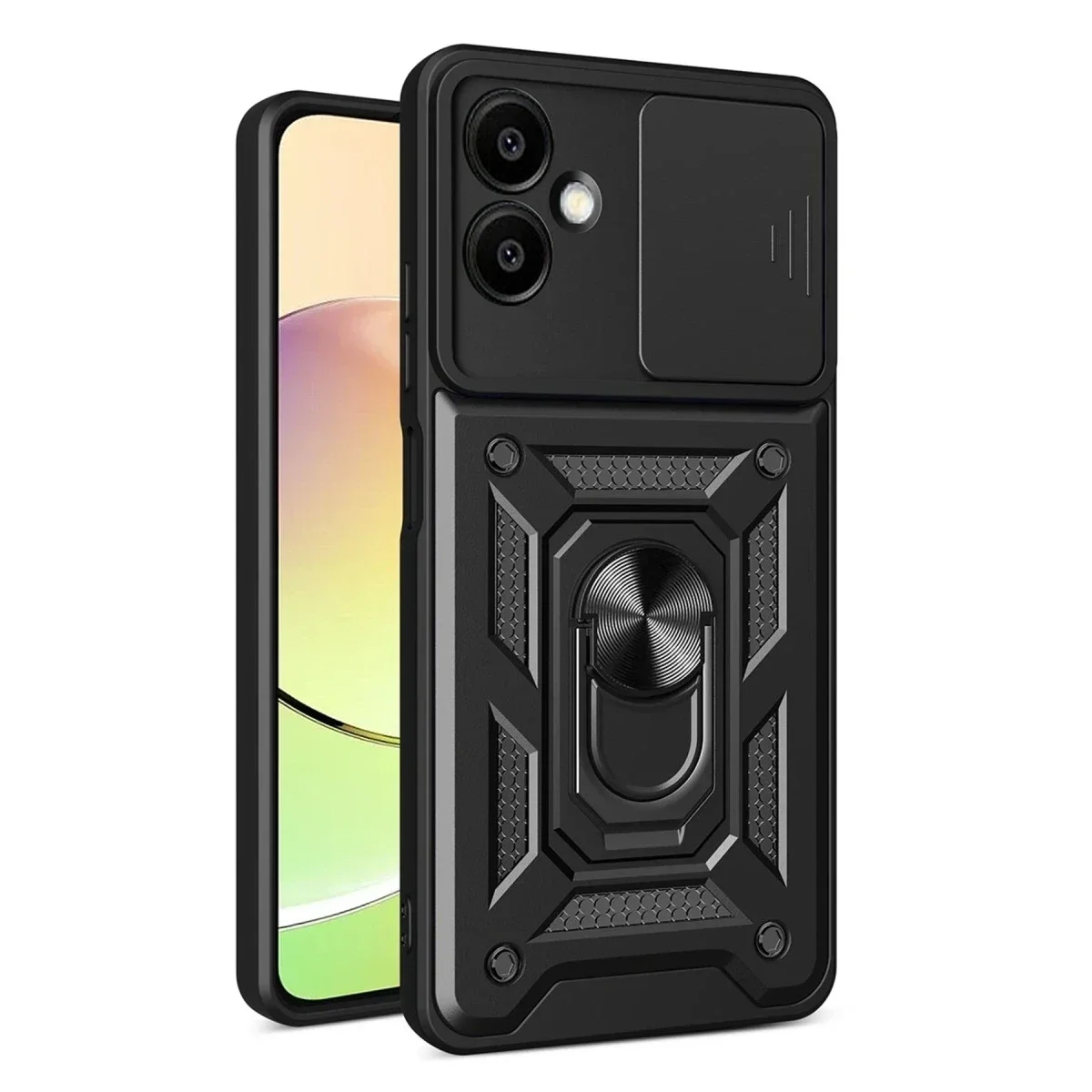 Samsung Galaxy A07 4G Pars Lens Yüzüklü Silikon - Siyah