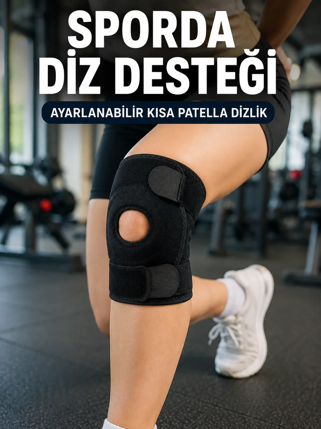 Sporcu Dizliği Açık Patella Tasarımlı Ayarlanabilir Cırtlı Kısa Diz Desteği
