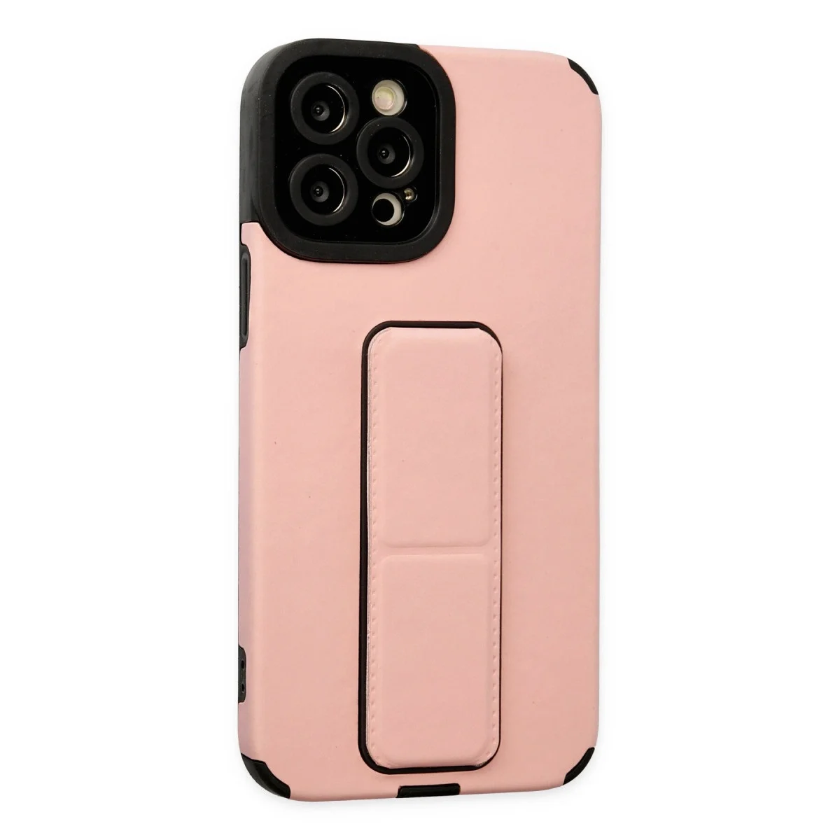 Apple İphone 12 Pro Max Kılıf Mega Standlı Silikon - Pudra görsel 2