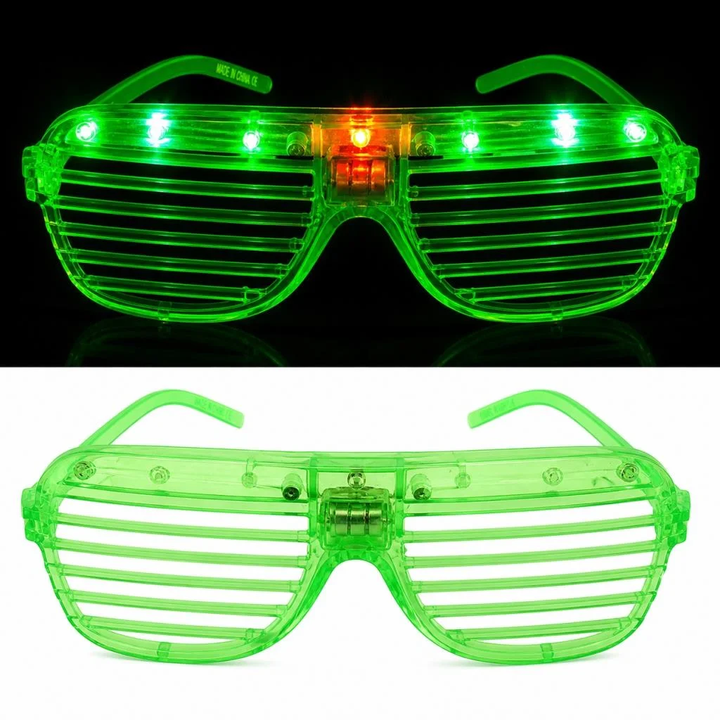 LED Işıklı Panjur Parti Gözlüğü Yeşil Renk Shutter Gözlük görsel 2