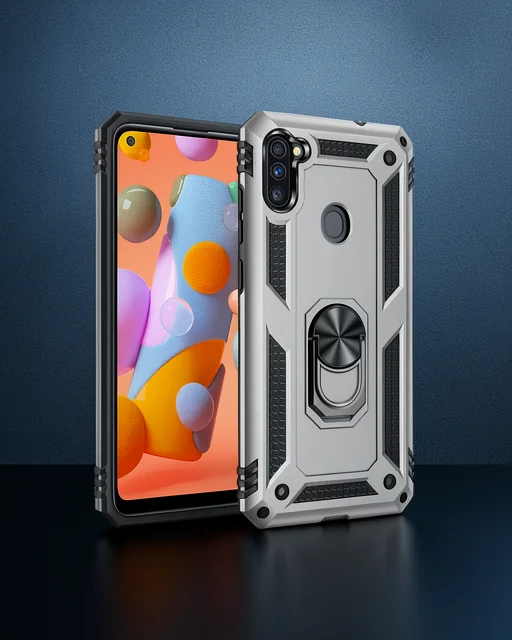 Samsung Galaxy A11 Kılıf Sofya Yüzüklü Silikon Kapak - Gümüş